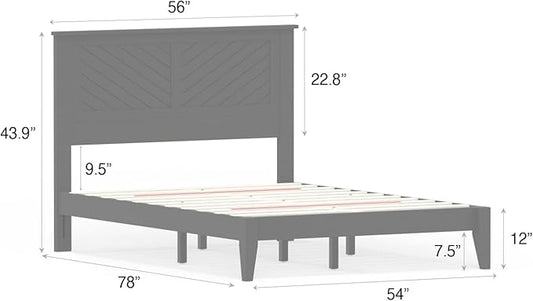 Serene Farmhouse Style Wood Bed in Full Size with Chevron Scoring Headboard, Coastal Modern Design, Sturdy, Easy Assembly, Ample Underbed Storage, White Finish