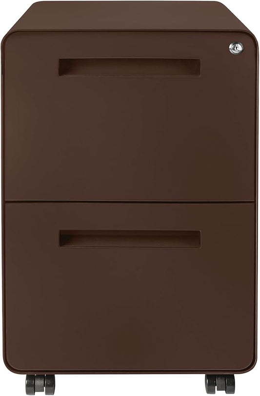 Laura Davidson Furniture Stockpile 2 Drawer Mobile File Cabinet with Lock - Under Desk Metal Filing Cabinet, Legal/Letter File Folders, Wheels and Stationary Feet, Pre-Assembled, Dark Brown
