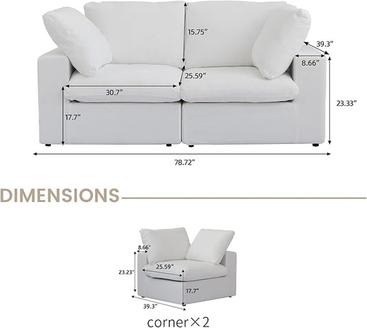 Cloud Modular Sectional Sofa Couch,80.3" Convertible Couches Loveseat for Living Room,Minimalist Deep Sofa Couches,Sofa Covers Washable&Replaceable,White