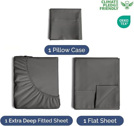 Extra Deep Pocket Twin XL Sheets - 3 Piece Breathable & Cooling Bed Sheets - Hotel Luxury Bed Sheet Set - Soft, Wrinkle Free & Comfy - Easily Fits Extra Deep Mattresses - Deep Pocket Charcoal Sheets