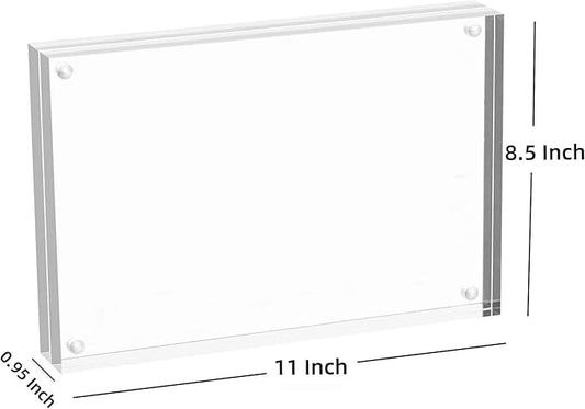 Meetu Acrylic Picture Frame 8.5x11,Clear Freestanding Double Sided 24mm Thickness Frameless Magnetic Photo Frames Desktop Display with Gift Box Package (1 Pack)