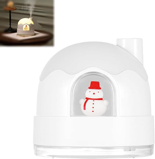 Humidifier for Bedroom, Household Mini Desktop Humidifier, Cute Snow House Humidifiers with Night Lights, Ultrasonic Silent Operation, 350ml, Suitable for Small & Medium-Sized Rooms (White)