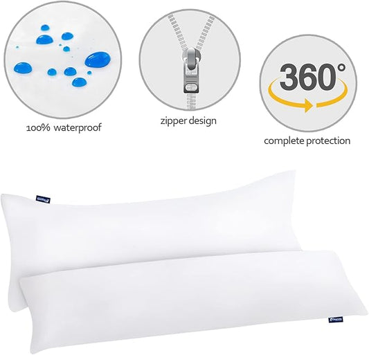 Waterproof Pillow Protector Body Size 2 Pack, Body Pillow Cover with Zipper 21"x 55" Pillow Protector Pillow Covers Encasement Pillow Case White