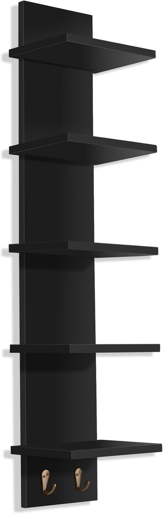 Sorbus 5 Tier Wall Shelf Unit with Hooks, Vertical Column Utility Shelving for Home Decor and Storage Organizer, Wall-Mounted Floating Shelves for Bathroom Storage, Bedroom, Living Room