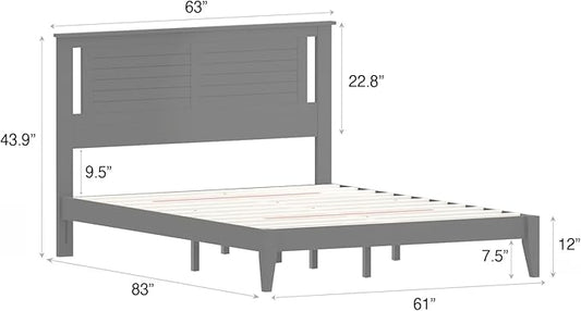 Serene Farmhouse Style Wood Bed in Queen Size with Horizontal Scoring Headboard, Coastal Modern Design, Sturdy, Easy Assembly, Ample Underbed Storage, Black Finish