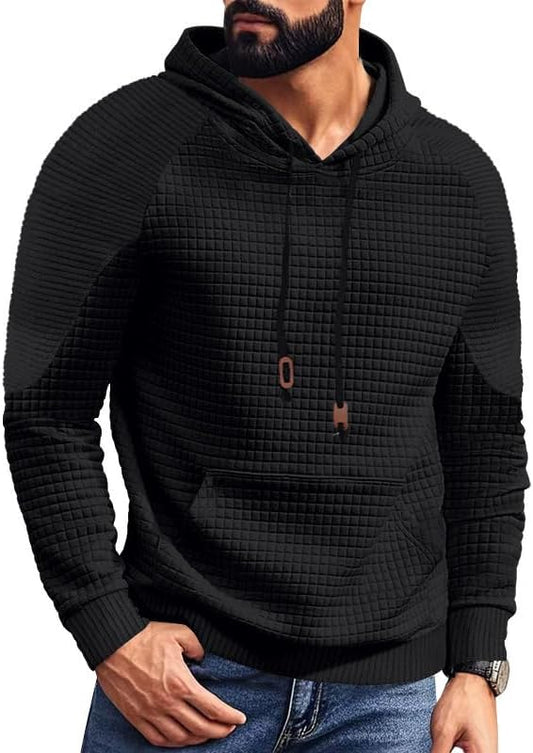 Men's Waffle Sweatshirt - Autumn Winter Hooded Pullover Loose Fit Casual Wear for Vacation Daily Life