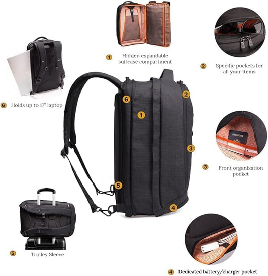 Knack Series 1 Laptop Backpack Fits up to 17 Inch - Knack Bags Carry-On Backpack, TSA Approved, Expandable Travel Backpacks With 4 Day Outfit Capacity (Stealth Black, Large)