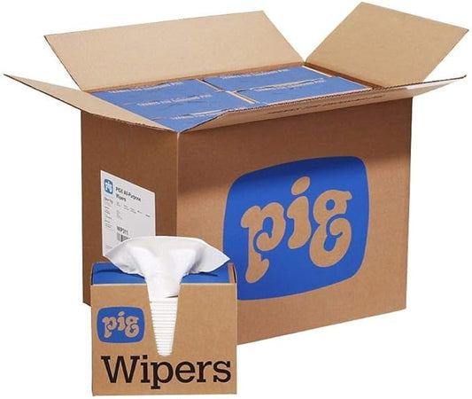 PIG PR40 All-Purpose Wipers, Medium-Duty Pop-Up Wipers, 16" x 9", 900 Wipes (12 Boxes of 75), WIP311, White