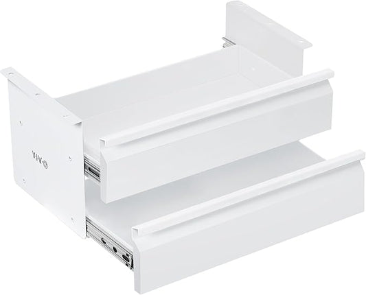 VIVO 16 inch Slide Out Dual Tier Desk Drawer, Under Desk 2 Layer Storage, White, DESK-DR02W