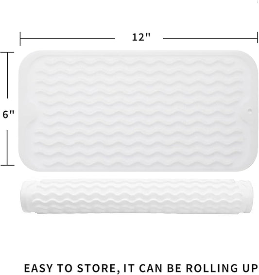 Silicone Dish Drying Mat for Multiple Usage,Easy clean,Eco-friendly,Heat-resistant Silicone Mat for Kitchen Counter or Sink,Refrigerator or Drawer Liner Translucent S 12 inches x 6 inches