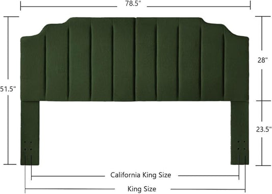 24KF Dark Green Teddy Fabric Tufted King Upholstered Headboard, Modern Vertical Channel Design California King Headboard with Stepped Silhouette Top Edge,6026-K-Teddy Dark Green