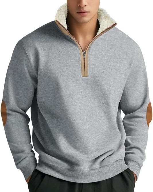 Men's Quarter Zip Sweatshirt - Stand Collar Solid Casual Top Autumn Winter Wear for Vacation Daily Use