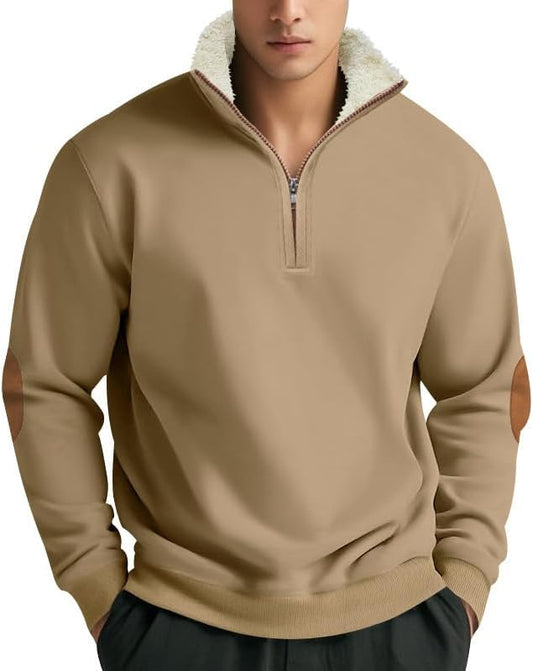 Men's Quarter Zip Sweatshirt - Stand Collar Solid Casual Top Autumn Winter Wear for Vacation Daily Use
