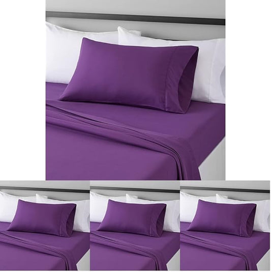 Amazon Basics Lightweight Super Soft Easy Care Microfiber 3 Piece Bed Sheet Set with 14-inch Deep Pockets, Twin X-Large, Plum, Solid (Pack of 4) AmazonBasics