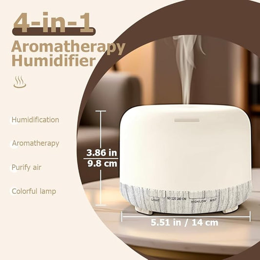 Essential Oil Diffuser 500ml,Aromatherapy Diffuser with 7 LED Lights,Quiet Air Humidifier 4-in-1 with Timer & Auto-Off,Compact Scent Diffuser for Bedroom,Yoga,SPA,Baby Room(Portable Model)