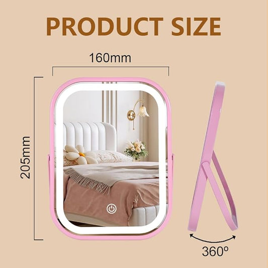 Lighted Vanity Mirror, Rechargeable Travel Makeup Mirror with Lights, 8''x6'' Desk Mirror with Lights,Make up Mirror with Lighting for Makeup Desk & Dressing Room