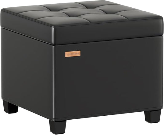 17.7 inches Synthetic Leather turfed Ottomans Cube with Storage, Metal-Framed Square Storage Ottoman Foot Rest Stool Holds 770 LB for Dorm Living Room Bedroom Black UASND63B