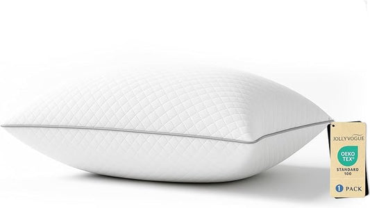 JOLLYVOGUE Standard Pillows, Oeko-Tex Certified Bed Pillows for Side, Back, and Stomach Sleepers - Medium Support Down Alternative Filling, Machine-Washable