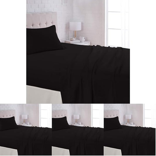 Amazon Basics Lightweight Super Soft Easy Care Wrinkle Free Microfiber 3 Piece Bed Sheet Set with 14-Inch Deep Pockets, Twin, Black, Solid, Kids, Men & Women Bedding (Pack of 4) AmazonBasics