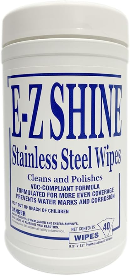 EZ Shine Stainless Steel Wipes - 1x1 Cannister - 40 Rolls - Removes Fingerprints, Water Marks and Smudges from Appliances - Works Great on Refrigerators, Ovens, & Grills.
