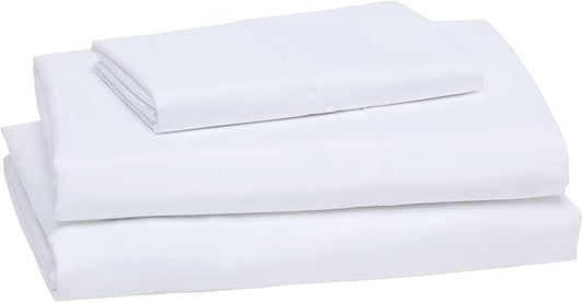 Amazon Basics Lightweight Super Soft Easy Care Wrinkle Free Microfiber 3 Piece Bed Sheet Set with 14-Inch Deep Pockets, Twin, Bright White, Solid, Kids, Men & Women Bedding (Pack of 4) AmazonBasics