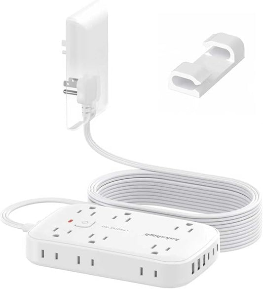 25FT Extension Cord with Outlet Cover & Multi USB, Ultra Thin Outlet Concealer with Cord & 12AC Outlet 6 USB (24W/4.8A), Charging Station for Multiple Devices, for Behind Wall Furniture Couch TV