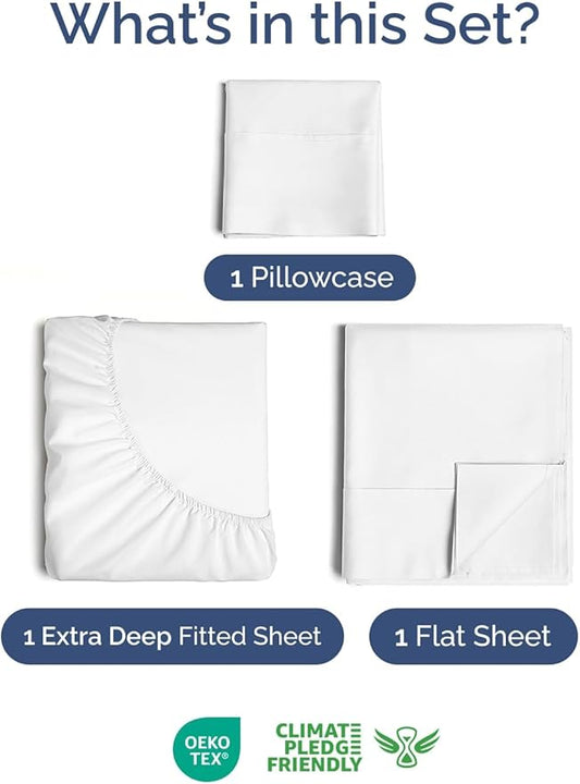 Extra Deep Pocket Twin Sheets - 3 Piece Breathable & Cooling Bed Sheets - Hotel Luxury Bed Sheet Set - Soft, Wrinkle Free & Comfy - Easily Fits Extra Deep Mattresses - Deep Pocket White Sheets Set