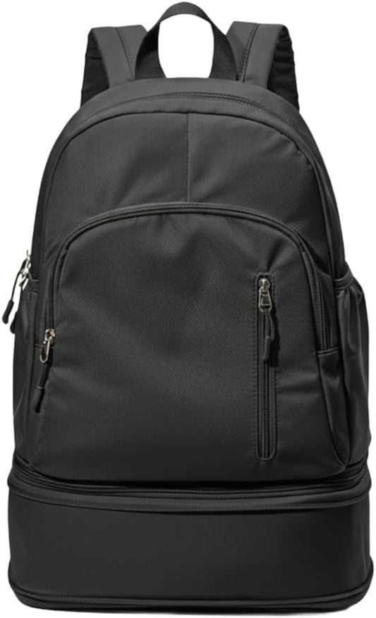 Unisex Lightweight Expandable Gym Backpack with Shoe Compartment, Waterproof Travel Bag for 14" Laptop Black