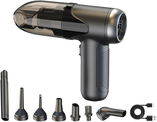TEZILON Handheld Car Vacuum Cordless Small Portable High Power Mini Vacuum Cleaner, HEPA Filter Rechargeable 3 in 1 Dust Buster/Air Blower/Inflator, 7 Tools for Pet Hair/Keyboard/Snow Debris/Sofa/Car