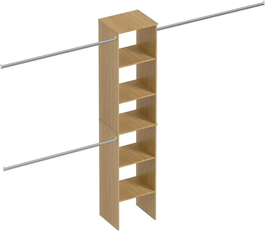 Closet System, 17" Wide Organizer with 3 Hanging Rods, Wood Tower Storage for Walk-In Closets, Wall-Mounted Wardrobe Organizer, Fits Spaces 5-9 ft