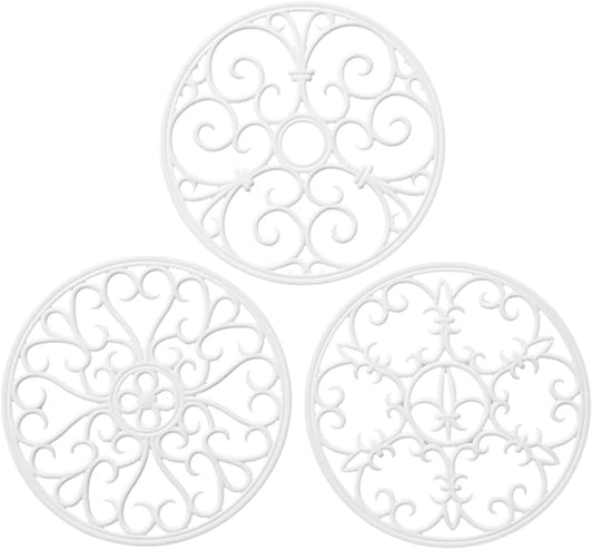 Silicone Trivet Mat - Non-Slip & Heat Resistant Kitchen Pads for Countertops & Table - Trivets for Hot Dishes & Cookware - Pot Holder for Pots & Pans - White, Set of 3