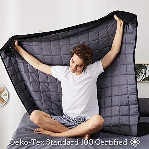 ZonLi Weighted Blanket for Adults (60"x80", 20lbs, Grey/Black) Queen Size High Breathability Cooling Heavy Blanket, Soft Material with Premium Glass Beads, All-Season, Easy Care