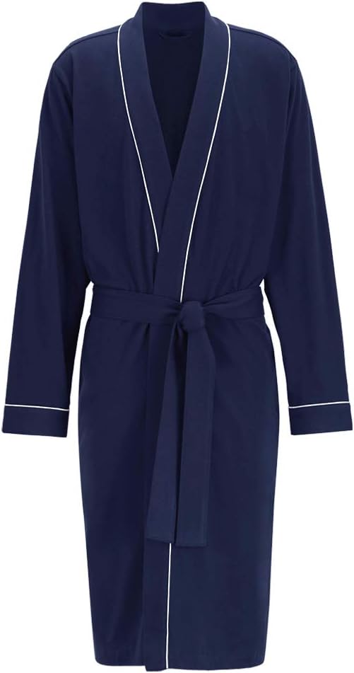 HOLOVE Men's Pure Cotton Bathrobe Lightweight Kimono and Hooded Spa Robes Soft Sleepwear