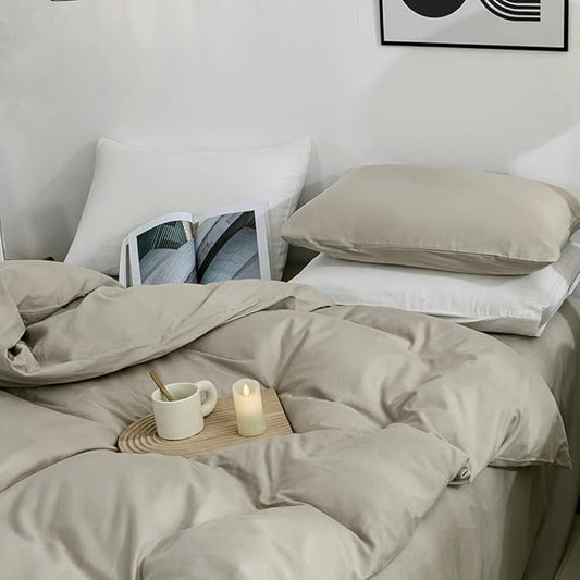 JELLYMONI Cotton Duvet Cover California King - 100% Washed Cotton Comforter Cover, 3 Pieces Soft Bedding Set with Zipper Closure (Linen Grey, Cal King 104"x98")