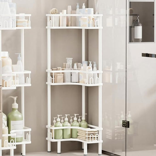 Free Standing 3 Tier Shower Caddy with 4 Hooks on Each Shelf Waterproof Corner Organizer Corner for Bathroom Kitchen Large Capacity Shower Rack(White)