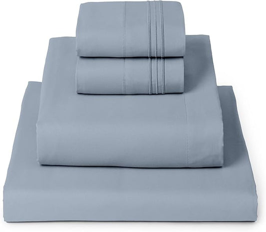 Mellanni Twin Sheet Set - 4-Piece Iconic Collection Bedding, (Including 2 Pillowcases), 16-Inch Deep Pocket, Easy Care, Extra Soft, Cooling Sheets, Brushed Microfiber - Blue Hydrangea