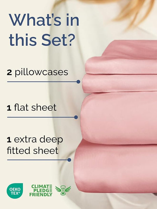Extra Deep Pocket King Sheets - 4 Piece Breathable & Cooling Bed Sheets - Hotel Luxury Bed Sheet Set - Soft, Wrinkle Free & Comfy - Easily Fits Extra Deep Mattresses - Deep Pocket Baby Pink Sheets Set