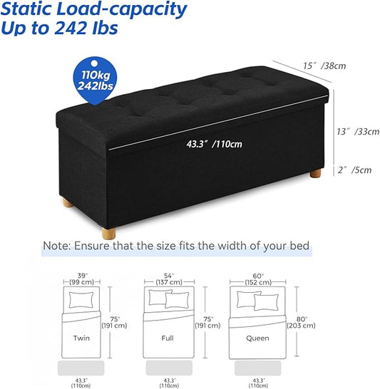 BRIAN & DANY 43 Inches Folding Storage Ottoman Bench, Ottoman with Storage Bench for Bedroom, Living Room, Entryway, Foot Rest with Legs, Black