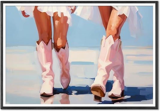 Cowgirl Boots Poster - Pink and Blue Western Boot Print Wall Art for Room Decor, Preppy Dorm, Trendy Women Aesthetic, Apartment - UNFRAMED 16 X 24 in