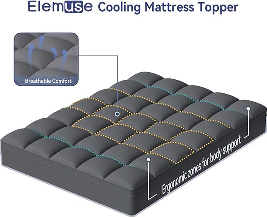 ELEMUSE RV Short Queen Grey Mattress Topper for Back Pain, Extra Thick Mattress Pad Cover, Plush Soft Pillowtop with Elastic Deep Pocket, Overfilled Down Alternative Filling