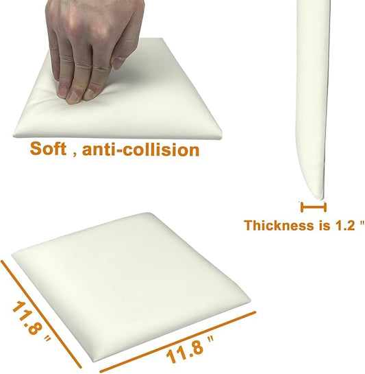 Yutianli 3D Anti-Collision Wall Padding for Kids Peel and Stick Headboard Wall Panels Pack of 10 Sized 11.8"x 11.8" White Self-Adhesive Panels for Playroom Bedroom Upholstered Wall