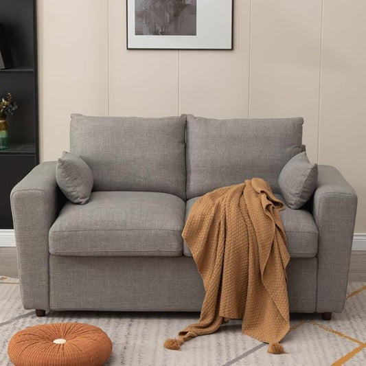 Panana Modern 2 and 3 Seats Loveseat Sofa Couch with Storage, Small Love Seat Couches for Living Room, Bedroom, Apartment, Office (Light Gray Linen Fabric, 2 Seater)