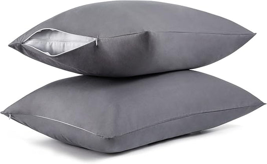 Cotton Pillow Protectors/Cases King Size with Zipper 2 Pack Grey Color,Cooling & Breathable Bed Pillow Protectors Set of 2 Pillow Cases Cover (King Size 20" x 40")