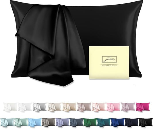 Mulberry Silk Pillowcase for Hair and Skin Pillow Case with Hidden Zipper Soft Breathable Smooth Cooling Silk Pillow Covers for Sleeping (Black, King(20"X 36"))