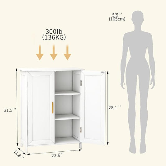 Bathroom Storage Floor Cabinet Freestanding Organizer with Adjustable Shelves for Bathroom Laundry Room,2 Doors