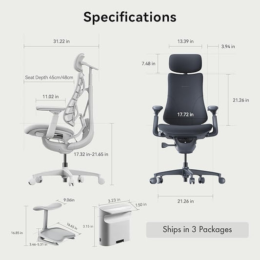 LiberNovo Dynamic Ergonomic Desk Chair + StepSync Footrest + Extra Battery Bundle - Comfy Home Office Chair with Adaptive Lumbar Support, 160° Recline & Built-in Spine Stretch, Black+45cm