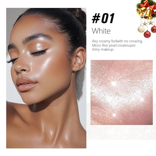 Pearl White Sparkle Glitter Shimmer Highlighter Makeup Palette for Women, White Buttery Creamy Powder Highlighter Eyeshadow Palette Vegan, Built-in Mirror & Brush 01 – Girls Christmas Gifts