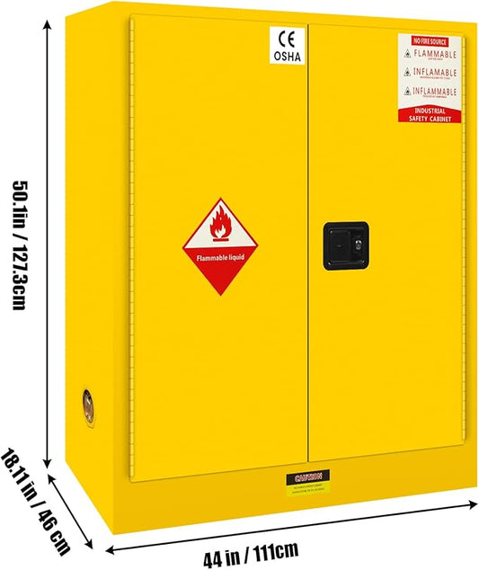 55 Gallon Flammable Storage Cabinet, 50"x18"x44" Metal Storage Cabinet with Adjustable Shelf, Three-Point Locking System for Commercial, Industrial and Garage Use,Yellow