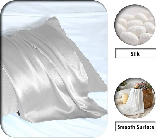 Mulberry Silk Pillowcase for Hair and Skin Pillow Case with Hidden Zipper Soft Breathable Smooth Cooling Silk Pillow Covers for Sleeping (Silver Grey, King(20"X 36"))