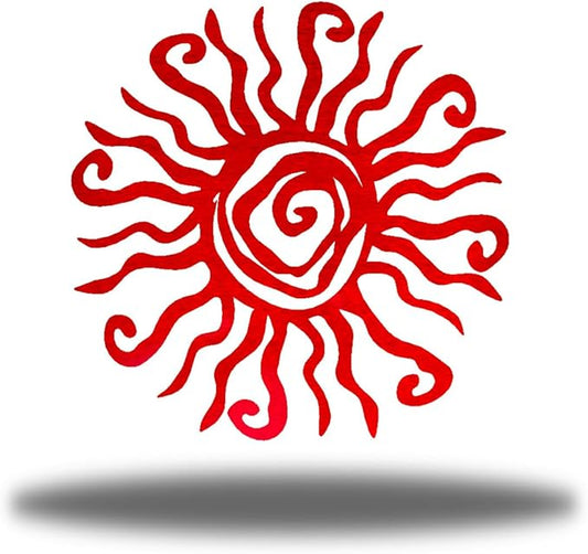 Riverside Designs Wacky Sun Metal Wall Art Indoor/Outdoor Decor - 12" Red Rust Proof Wall Sculpture - Made in USA - Ideal for Bedroom, Garden, Home, Patio and Farmhouse
